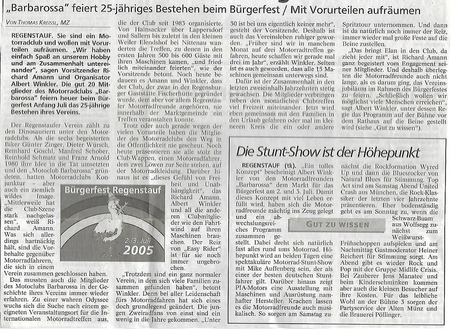 Zeitungsausschnitt des MC-Barbarsossa